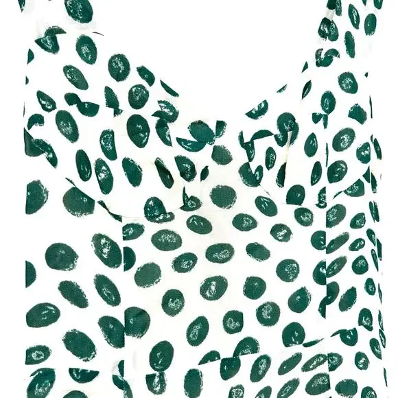 Reformation Fulton Midi Dress Green Polka Dot Slit Tapioca 8 Spring Leopard - Picture 7 of 12